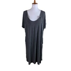 Frida Charcoal Gray Oversized Scoop Neck Lounge T‎ Shirt Dress One Size